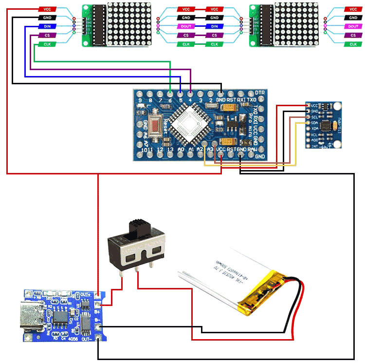 Arduino Hourglass using Accelerometer Circuit Diagram