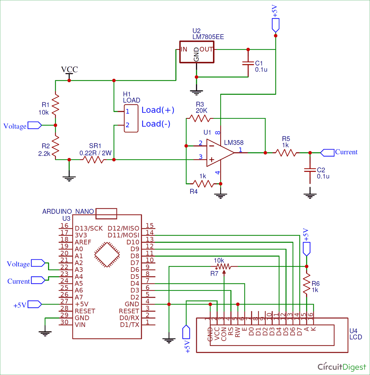 Arduino Wattmeter Circuit Diagram