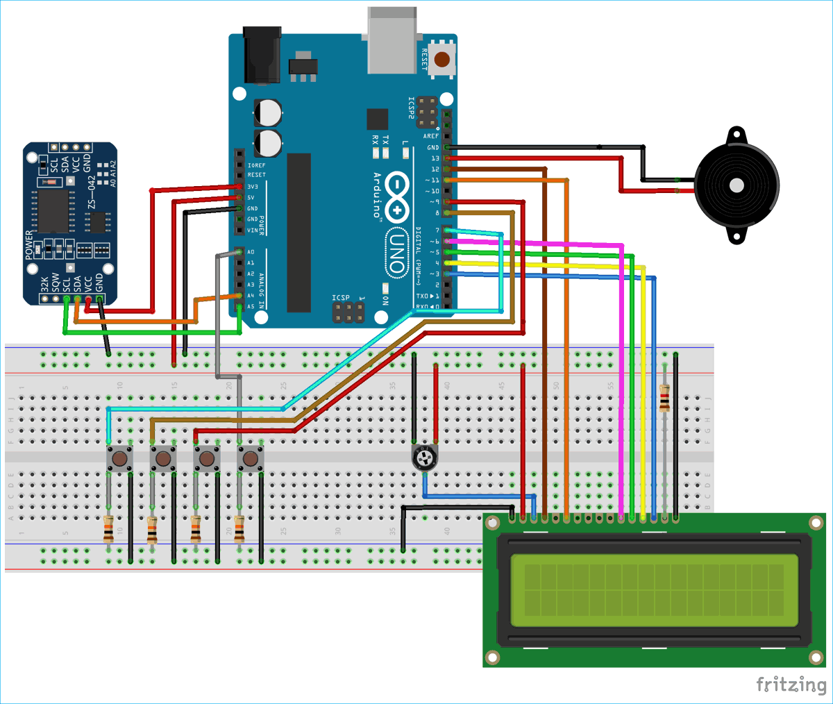 Circuit Diagram for Medicine Reminder Using Arduino