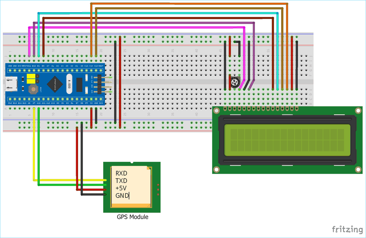 STM32F103C8 GPS Module Interfacing Circuit Diagram