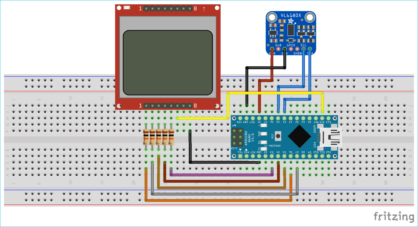 Arduino VL6180 ToF Range Finder Sensor Connection Circuit Diagram