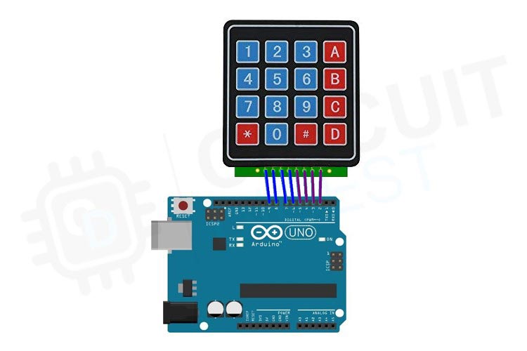 Circuit Diagram of Interfacing Arduino with Membrane Keypad