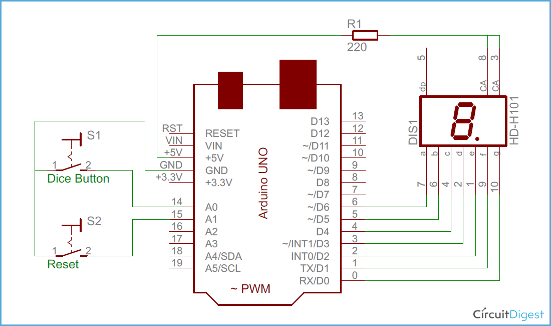 Digital Dice Circuit Diagram