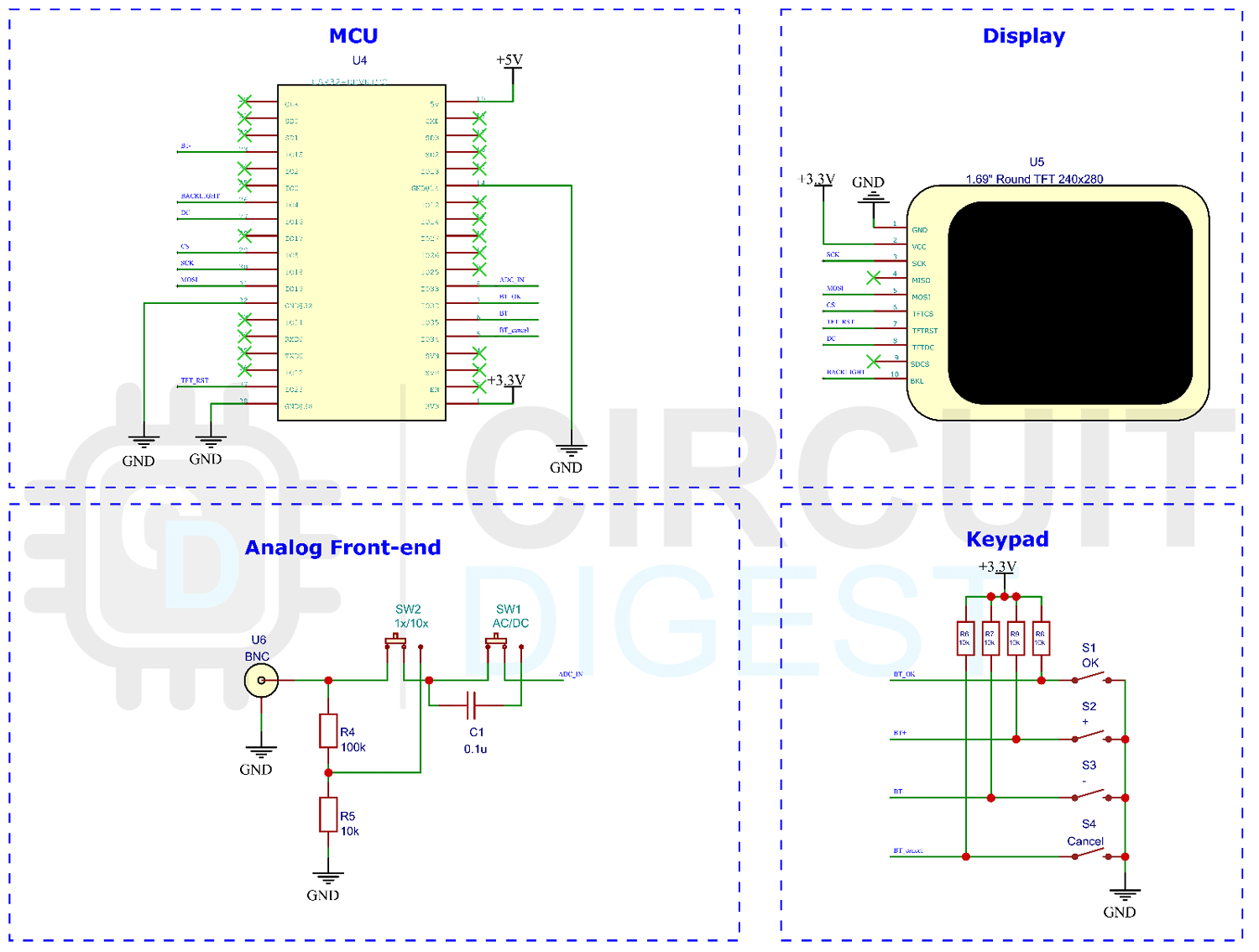 ESP32 based Oscilloscope Circuit Connection