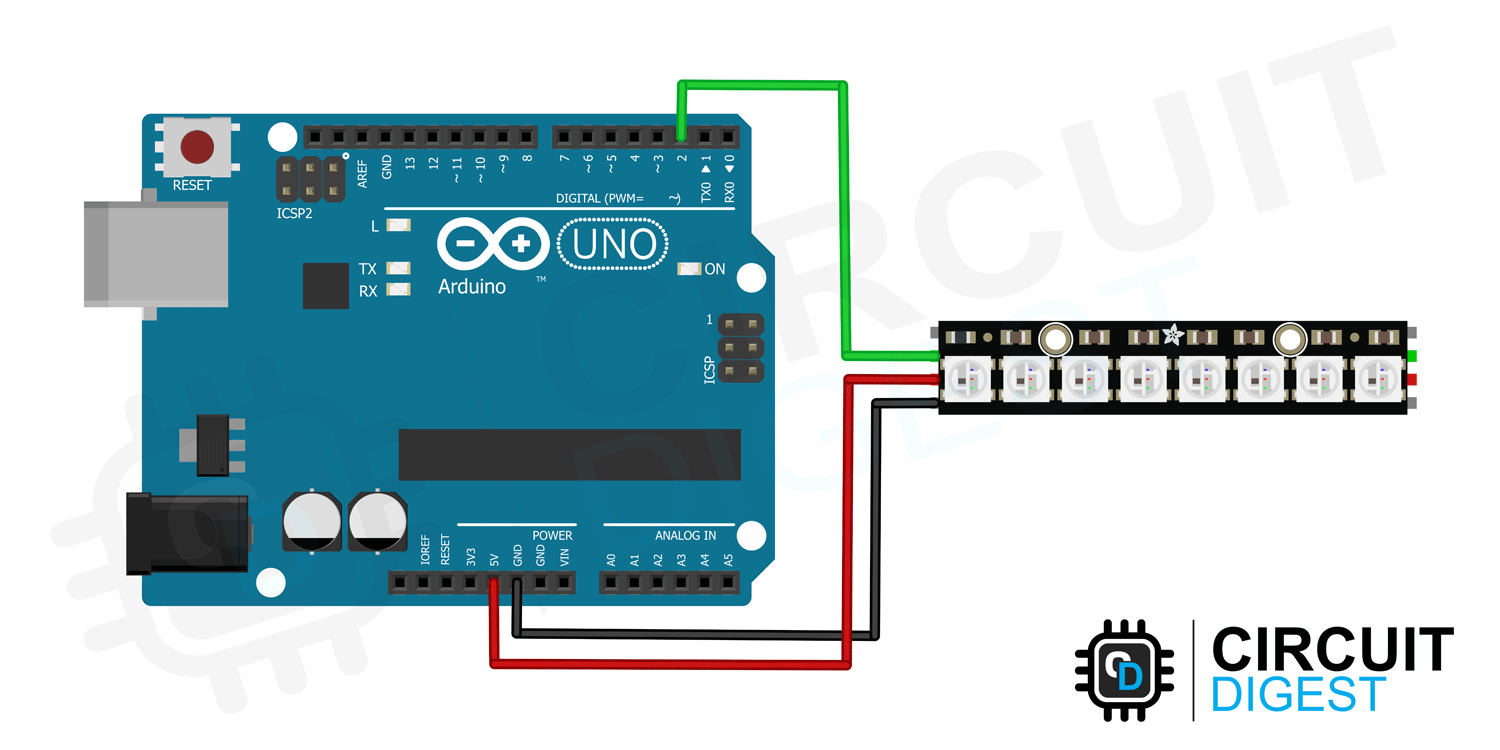 WS2812B Module Interfacing with Arduino Circuit Diagram