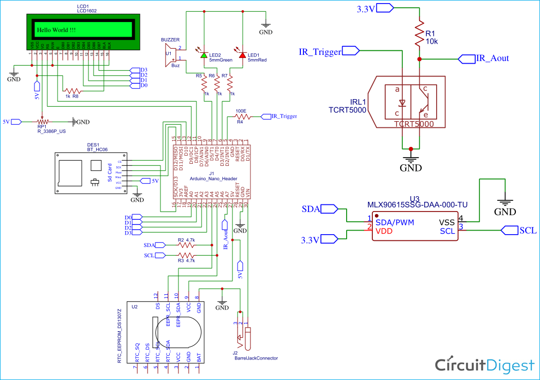 Wall Mounted Digital IR Thermometer Circuit Diagram