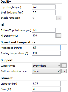 3d-printer settings for printing parts for Arduino face tracking robot