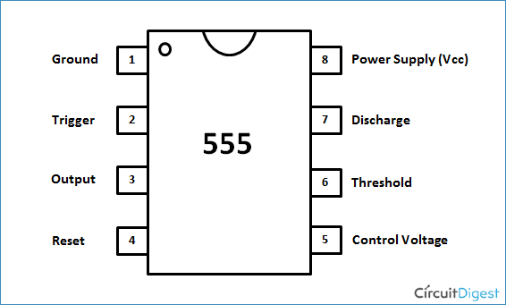 555 Timer IC Pin Diagram