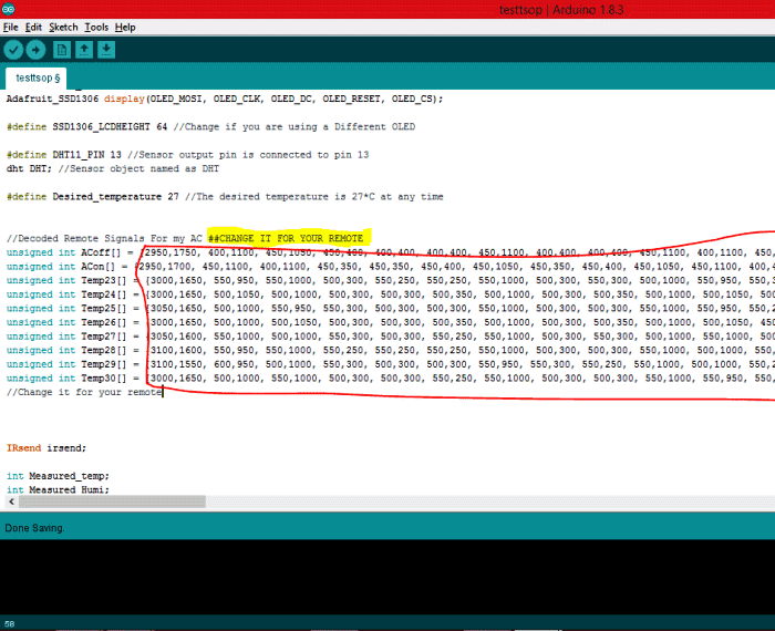 IR signals of AC remote control in arduino program