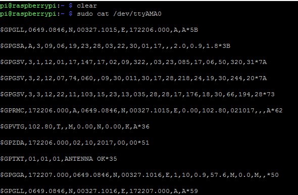 NMEA- GPGGA sentences from GPS module