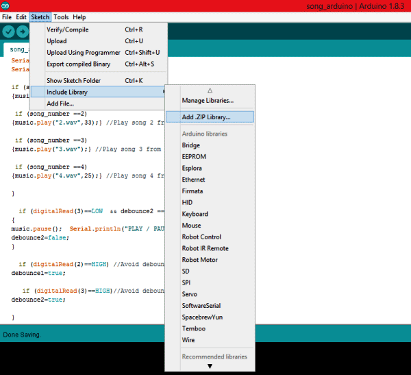 installing library for playing audio files using Arduino