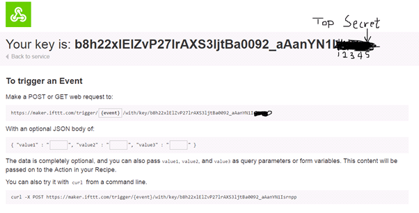 maker webhooks: key to trigger event