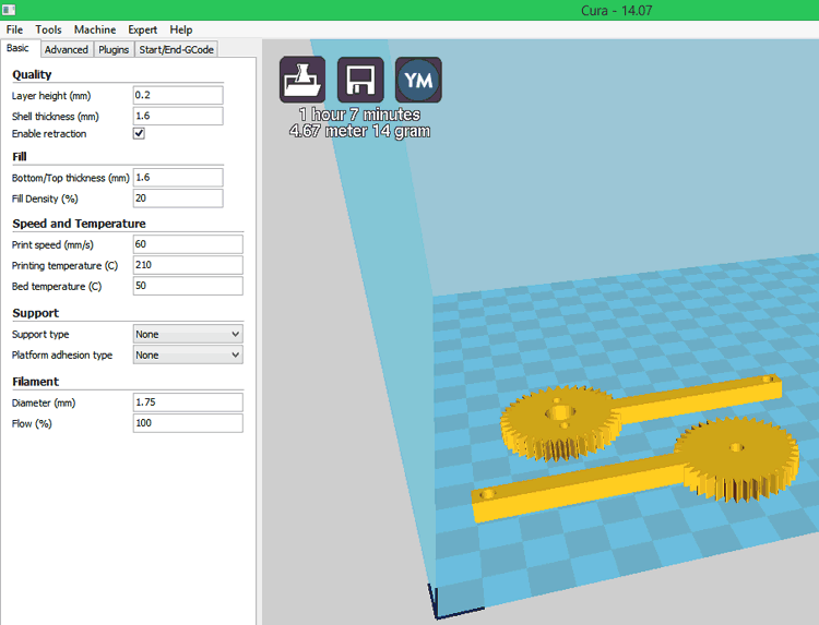 3D printing parts of Robotic arm using Cura