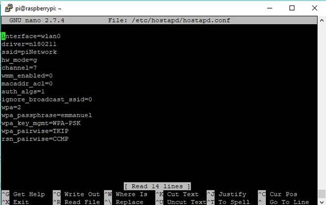 Configure hostapd for SSID and Password