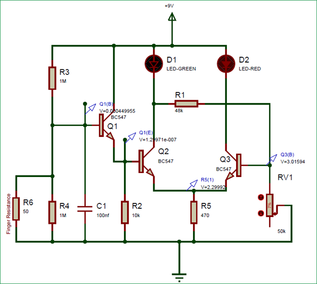 Lie Detector Circuit operation for false