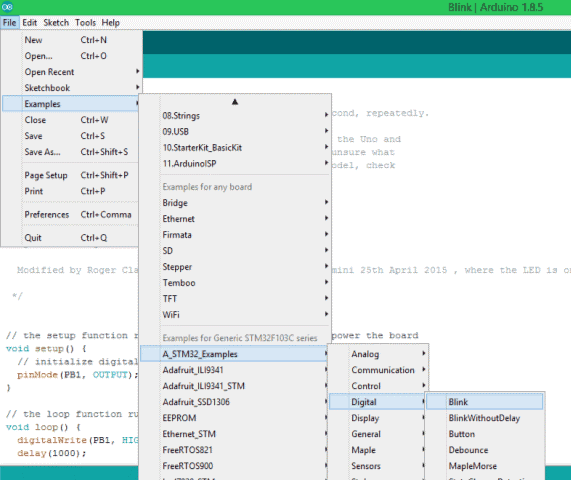 Open Blink Program from Arduino IDE example