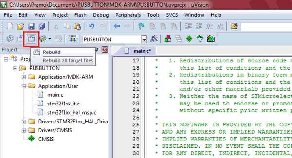 Rebuild all target files for Programming STM32F103C8