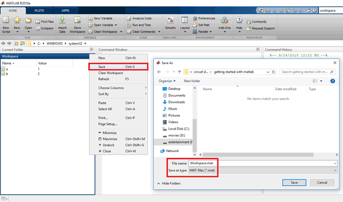 Saving Workspace Data in MATLAB