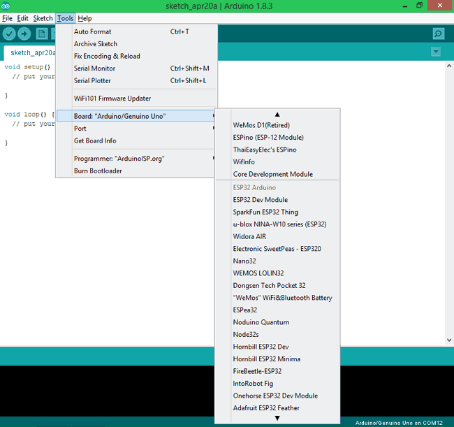 Select ESP32Dev from tools