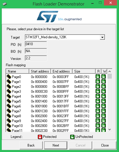 Select device from target list using Flash Loader Demonstrator