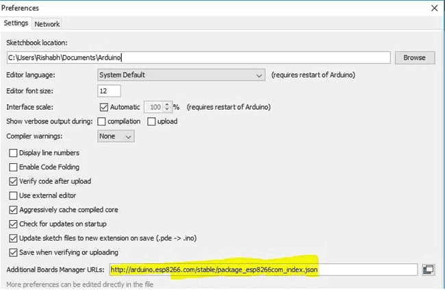 Setup the Arduino IDE for ESP8266 12 module