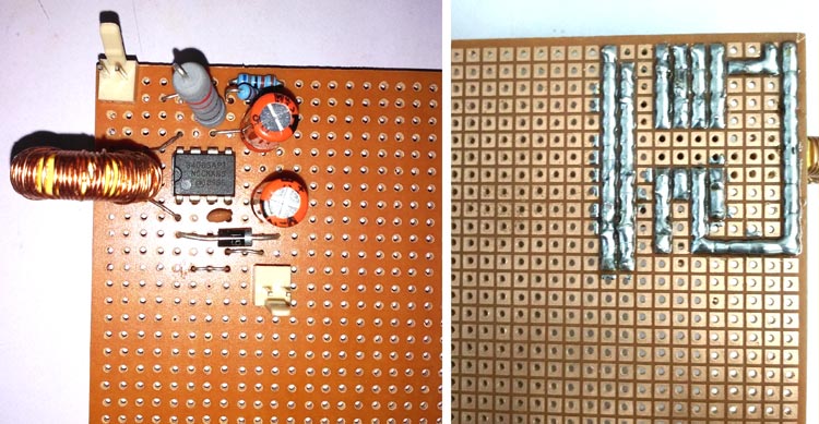 Soldered component on perf board for Boost Converter Circuit