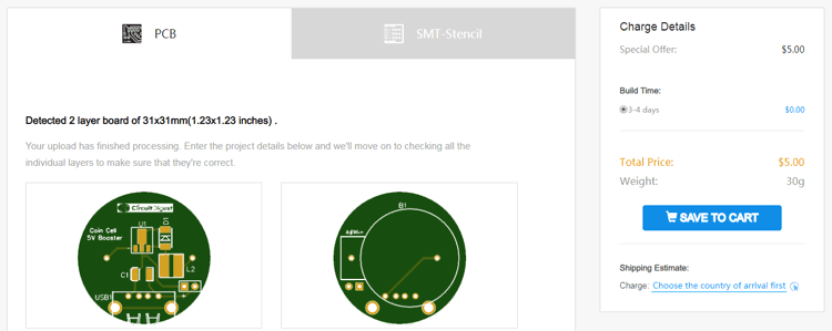 Calculating and Ordering PCB for Single Cell Boost Converter Circuit