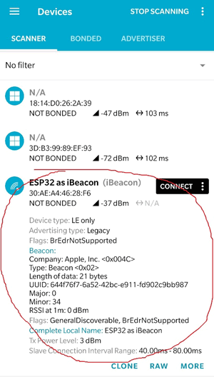 ESP32 as iBeaconUsing nRF Connect Android App for ESP32 iBeacon