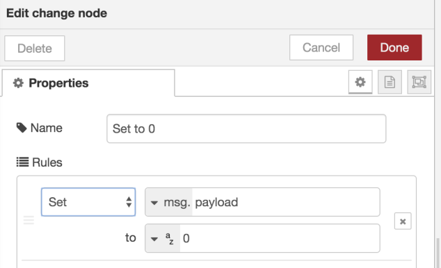 Edit Change mode Properties in Flow for Node-RED