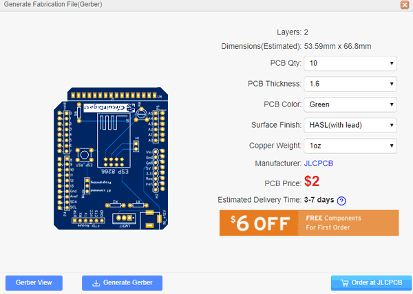 Generating Gerber File for Voice Controlled Home Automation using ESP8266 and Arduino