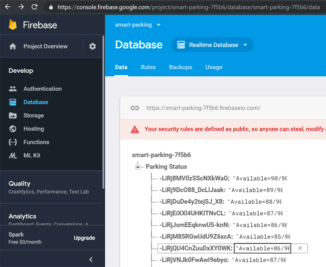 Getting Data for Smart Parking System using the ESP8266 NodeMC