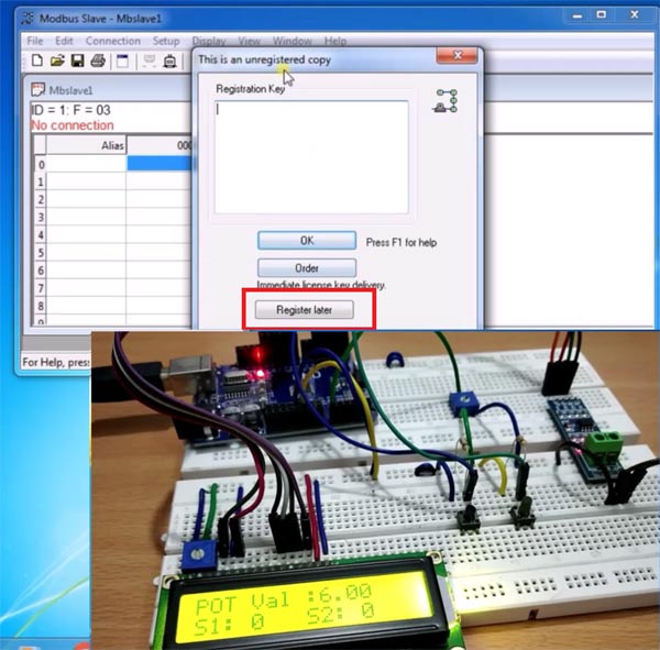 Register for full version on Modebus Slave Tool for Serial Communication