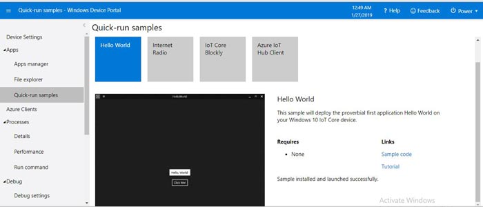 Run Samples On Windows 10 IoT Core on Raspberry Pi