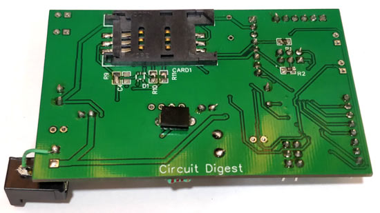 Soldered PCB Back View for GSM Location Tracker