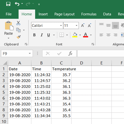 Digital IR Thermometer Excel Sheet