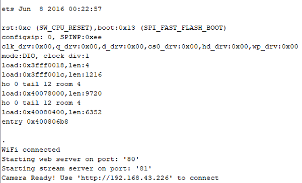 ESP IP address and port no on serial monitor