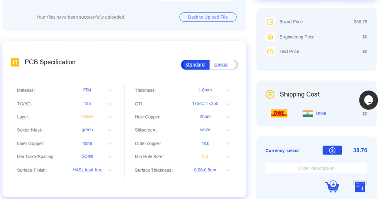 Ordering PCB from PCBONLINE