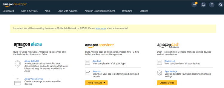 Amazon Developer Web Page