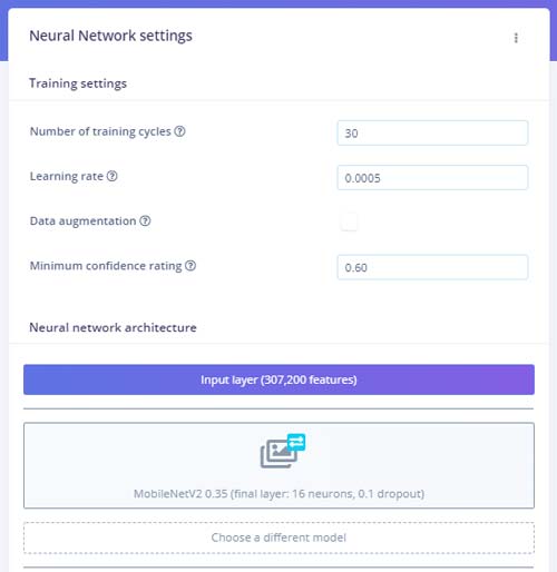 Neural Network Settings on Edge Impulse Studio