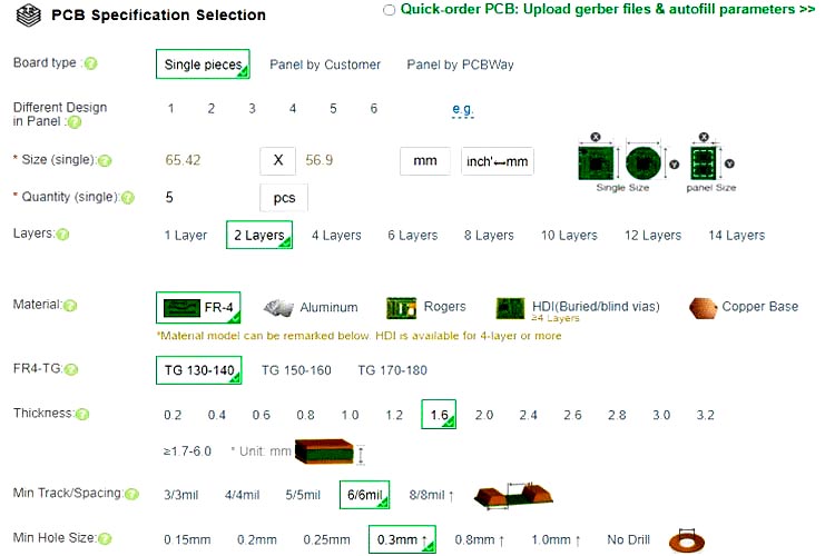 PCB Specification Selection from PCBWay