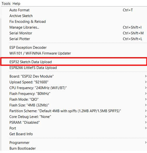 Uploading HTML and SQL Database Files to ESP32