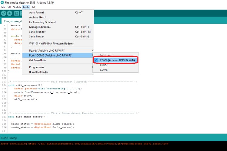 Arduino IDE Port Section.