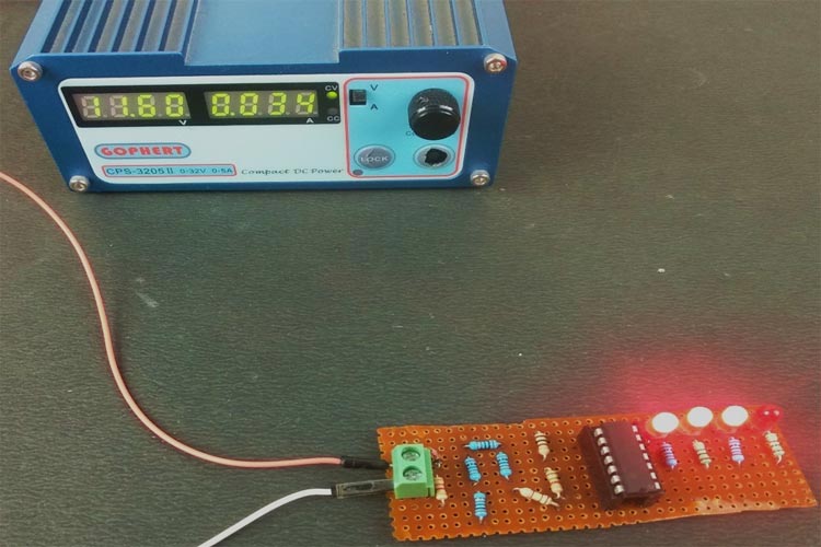 Battery Level Indicator using Op-amp