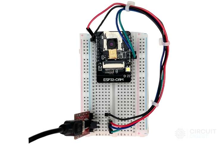 ESP32 CAM module connected to FTDI module