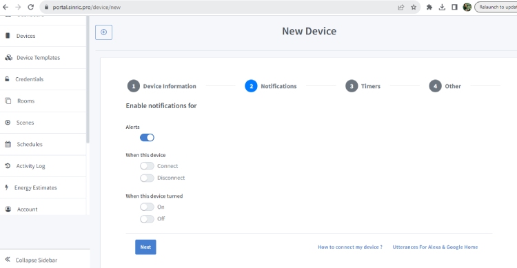 Step 3 to Add Devices in Sinric Pro