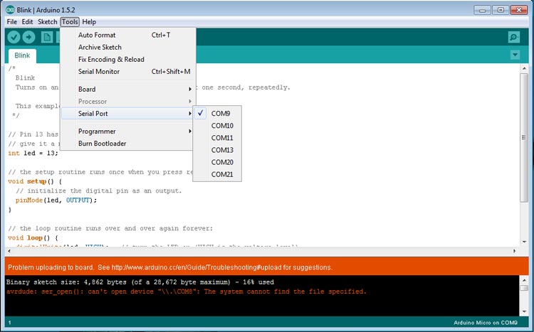 Wrong COM Port Arduino Error