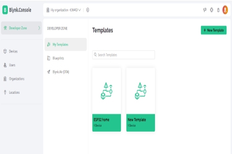 New Template in the Blynk App