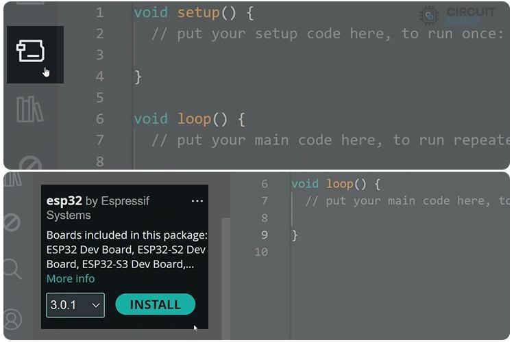 Board Manager and Searching the ESP32 in the Arduino IDE 2.x