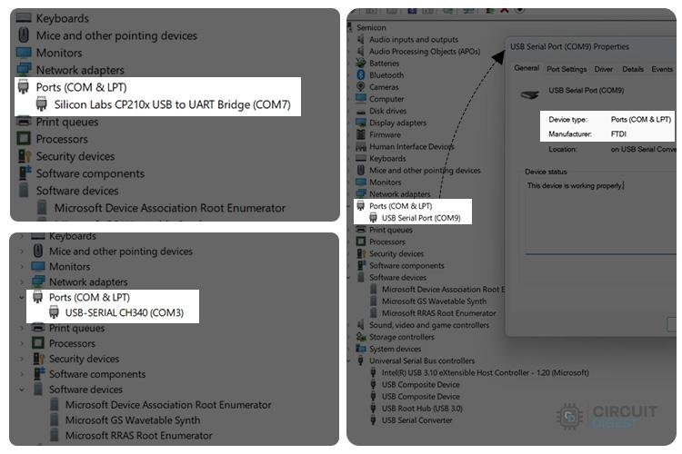 College Image of the Commonly used Drivers in the Device Manage Window