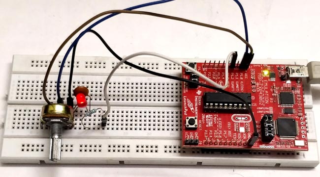 Pulse width Modulation (PWM) using MSP430G2: Controlling Brightness of LED